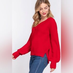 Vibrant Red V-Neck Sweater- SOLD OUT
